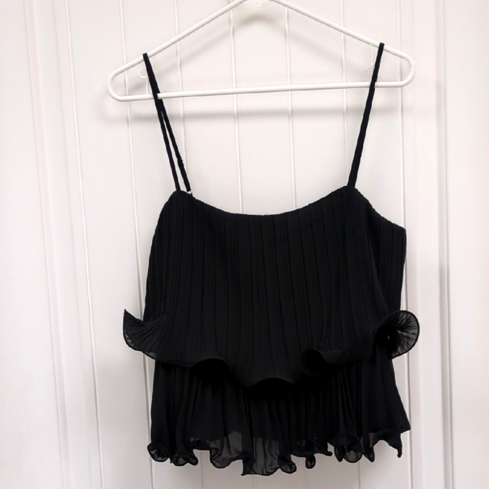 LUSH Black Tiered Ruffle Spaghetti Strap Top